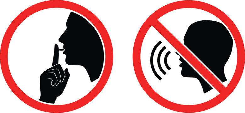 Silence and no talking prohibition signs set