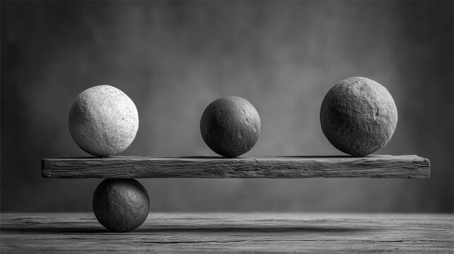 Stones and spheres balancing in harmony for zen wellness and stability concept