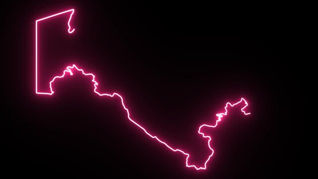 Uzbekistan Neon Map Outline Animation,Blue & Orange Energy Border on Black Background,Glowing Neon Map Outline Animation,Blue Orange Energy Lines,Futuristic Neon Map Outline,Blue & Orange Energy Borde