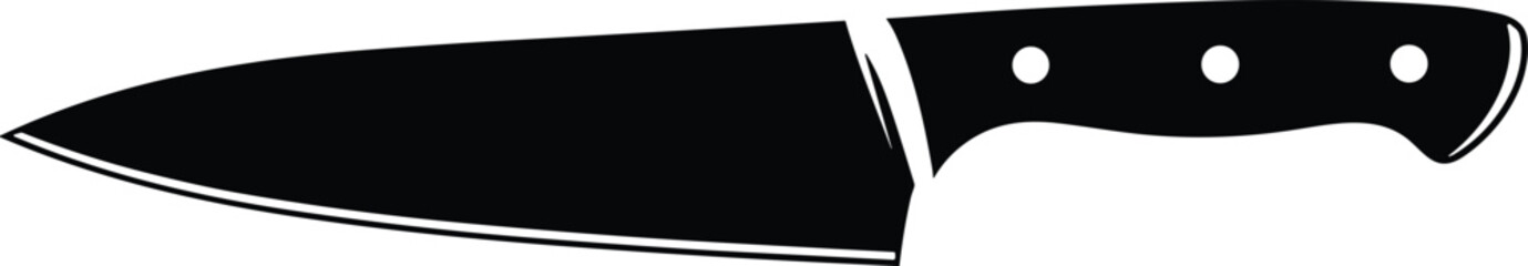 Obraz premium Vector illustration of chef’s knife icon in black-and-white minimalist design symbolizing cooking, kitchen tool, food preparation, and culinary equipment
