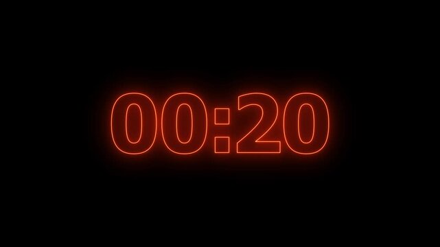 Animation of glowing neon icon ,4 minute countdown timer .4 minute stopwatch , analog icon animation .
