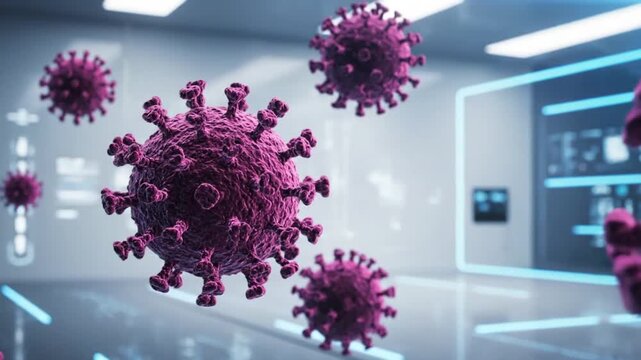 Infectious disease analysis background, virus cells in abstract laboratory environment
