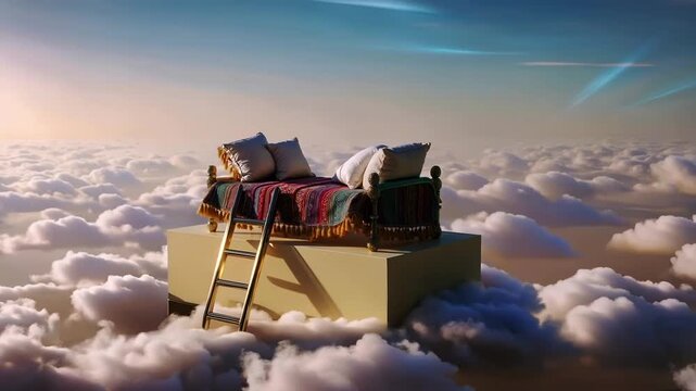A couch sitting on top of a box in the clouds