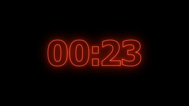 Animation of glowing neon icon ,4 minute 30 seconds countdown timer .4 minute 30seconds stopwatch , analog icon animation .