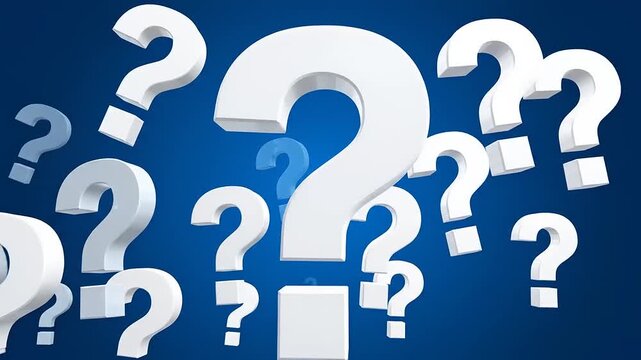 A collection of blue question marks floating against a dark background creating a mysterious effect