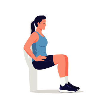 A woman performs a wall sit exercise, demonstrating strength training and fitness. Ideal for workout routines, leg day, and core strengthening. Flat vector illustration on white background.
