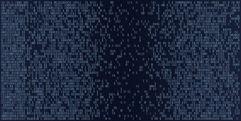 A expansive horizontal landscape of luminous blue binary digits drifting through a deep navy ether. This digital constellation represents the vast scale of modern cloud computing, offering a serene ye
