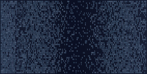 A expansive horizontal landscape of luminous blue binary digits drifting through a deep navy ether. This digital constellation represents the vast scale of modern cloud computing, offering a serene ye