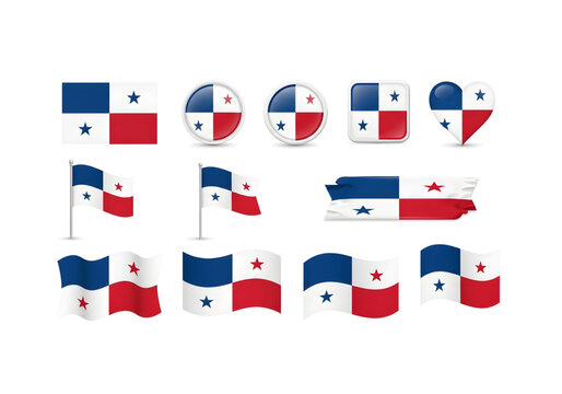 Panama flag with blue and red stars in white quarters set png on transparent background
