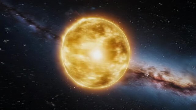 Glowing celestial orb against a backdrop of cosmic dust and countless stars