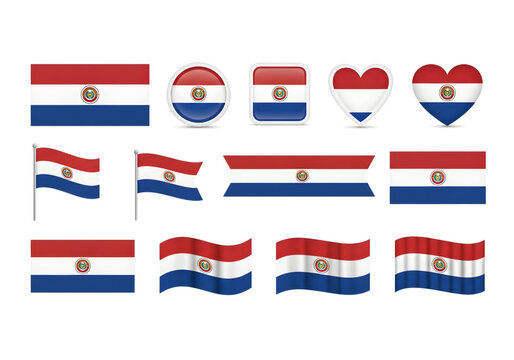 Paraguay flag with red white and blue horizontal stripes set png on transparent background