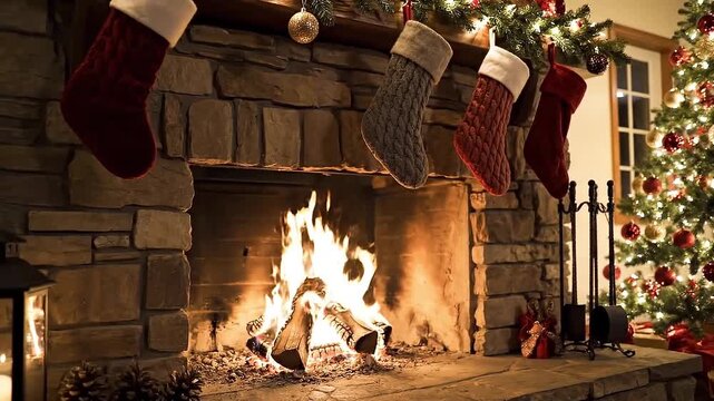 christmas fireplace theme with decorations