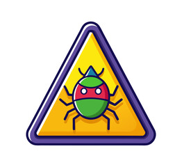 Funny chicken bird on a yellow triangle road sign warning of dangerous nuclear radiation risk vector illustration icon for caution and safety attention