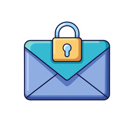 Vector illustration of a secure email envelope icon featuring a locked padlock symbol for internet safety and web business technology protection