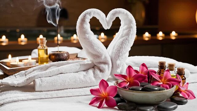 spa still life with candle and orchid as a symbol of wellness