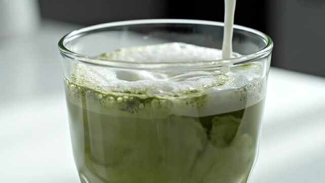 glass of water with matcha latte
