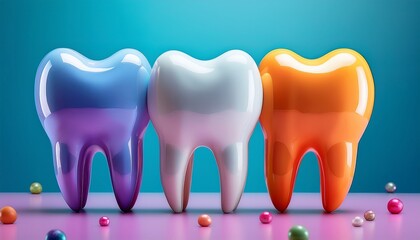 colorful dental health a vibrant array of teeth and spheres representing oral hygiene and wellness