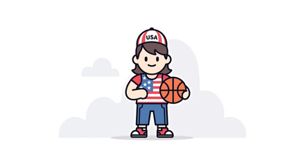 Cute Young Boy Holding Basketball in Playful Cartoon Style