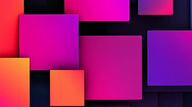 Geometric Abstraction: A vibrant abstract composition of colorful squares, rectangles and cuboids. The geometric forms overlap each other, creating a dynamic display of depth and dimension.