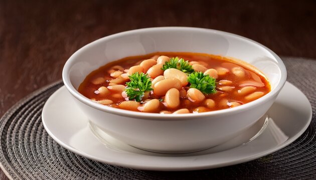 Serbian Bean Soup Or Pasulj Stew Served In An Elegant White Cup