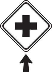 Obraz premium Single Hospital Cross Informational Sign Silhouettes Isolated on White Background