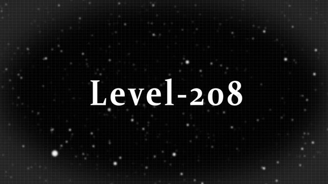 Dark digital background featuring a grid pattern and bokeh particles with Level-208 text, representing a gaming achievement, progress milestone, or success.