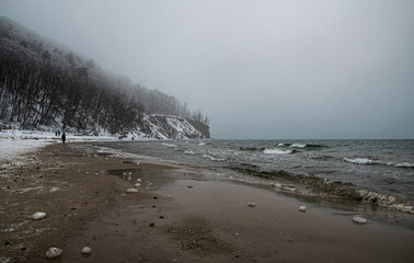 Winter Baltic Sea beach in Gdynia	