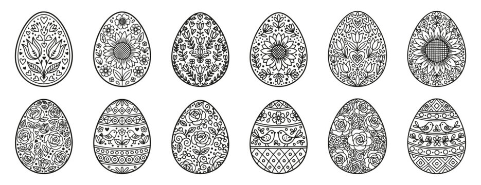 Black and white easter eggs line