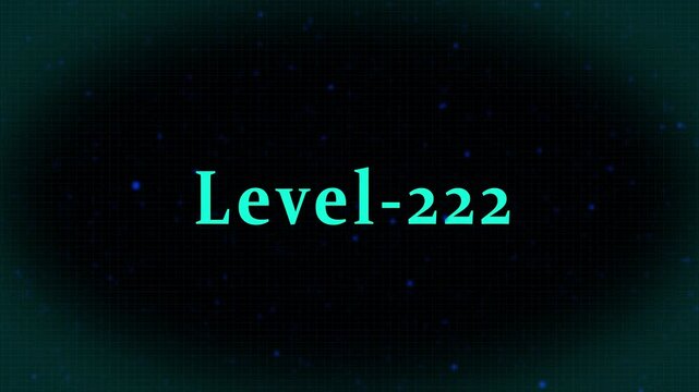 Level-222 text on a dark grid background with glowing particles, representing a significant milestone in gaming, achievement, and digital progression status.