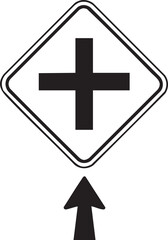 Fototapeta premium Single T-Junction Ahead Warning Sign Silhouettes Isolated on White Background