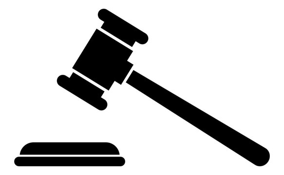 Ilustraci&oacute;n de  silueta de mazo o martillo de la justicia. Vector con estilo minimalista para app, folleto, sitio web y otros. Icono de autoridad, justicia, igualdad y derecho. 