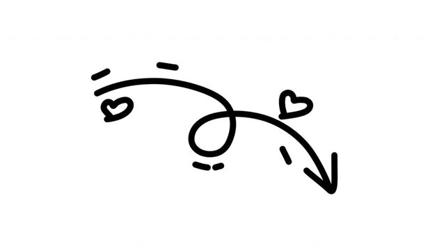 Hand-drawn arrow with hearts, a symbol of love and direction, perfect for romantic designs and Valentines Day projects.