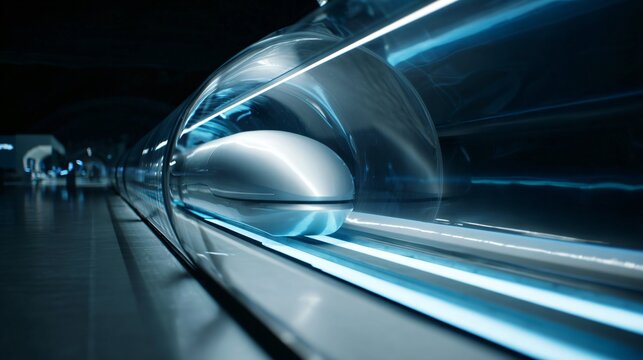Sleek Passenger Pod Rushing Through Hyperloop Glass Tube