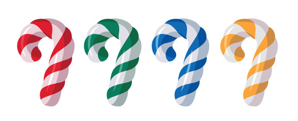 Flat Christmas Candy Cane Twisted Vector Set Design. Colorful Flat Candy Cane Elements in Twisted, Candy Cane Clipart Set Isolated in White Background. Vector Illustration.

