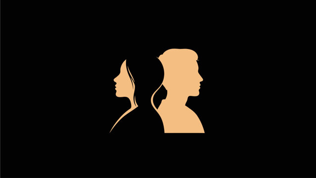 Silhouettes of man and woman turning away, back to back, symbolizing relationship conflict, separation, and misunderstanding.