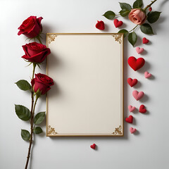 Romantic Valentine Card With Red Roses And Floating Hearts Luxury Romantic Mockup For Invitations, Holiday Greetings, And Marketing