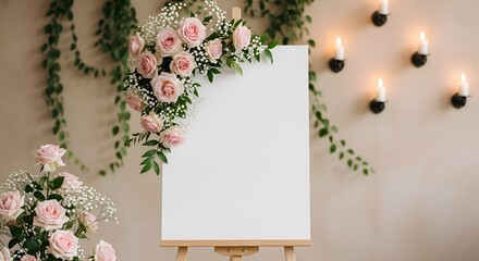 Wedding Style Blank Canvas With Flowers And Candles Spring Summer Romantic Display Background For Invitations And Branding  Concept