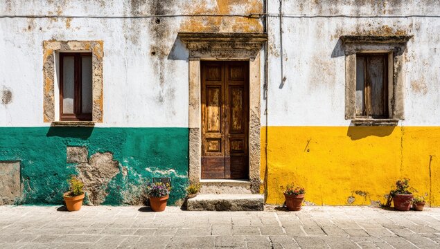 Colorful facade of an aged Italian building