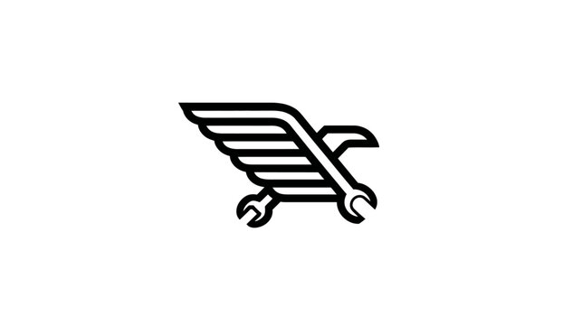 Modern stylized eagle and wrench icon. Professional emblem for automotive repair, mechanical service, engineering, or industrial business.