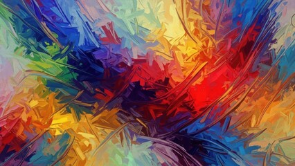 Obraz premium A vibrant and colorful abstract painting with bold brushstrokes and dynamic movement
