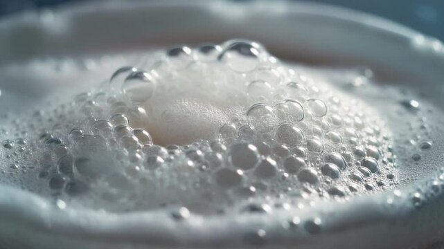 Close-up of bubbling soapy water in a container.
