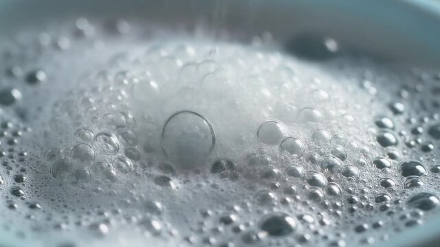 Close-up of fizzy bubbles forming in water.
