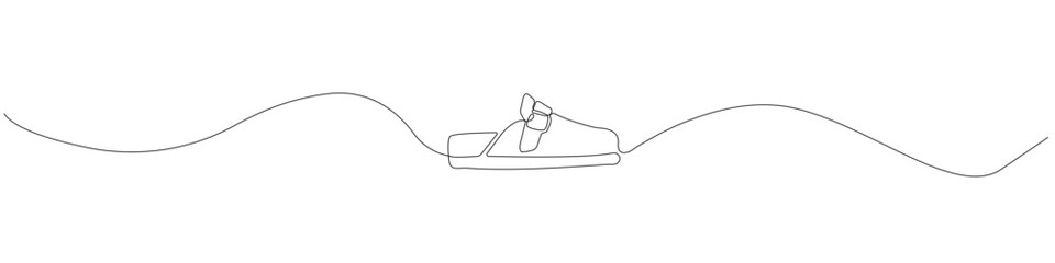 Single line illustration of a casual sandal or slide, minimalist continuous stroke drawing with a clean contour and smooth flowing line depicting comfortable summer footwear in a modern style.