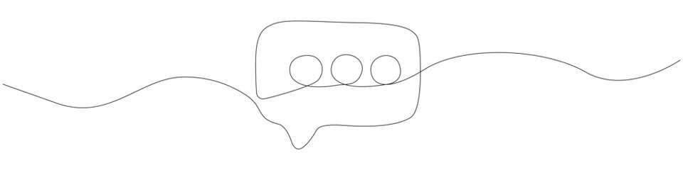Concept one line drawing of a speech bubble with ellipsis, single line illustration of a chat icon featuring a continuous stroke and minimalist hand-drawn look for communication design.