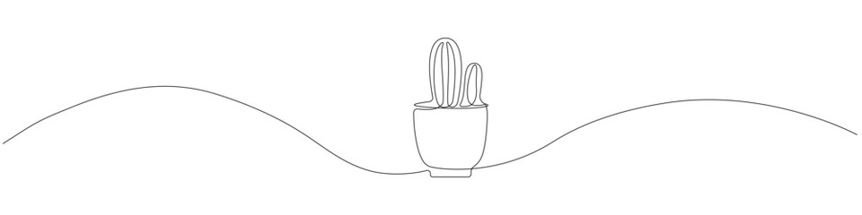 Minimalist one line drawing of a cactus in a pot, continuous line illustration of a desert succulent featuring a single stroke contour and smooth flowing line for a modern linear form.