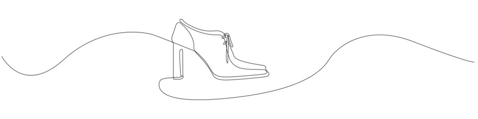 Elegant high heel shoe continuous line art, minimalist one line drawing of a classic pump with a smooth flowing line and unbroken linear form, modern line illustration for fashion design.