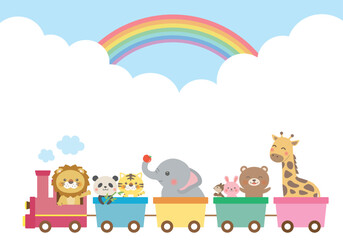 Cute animals riding a train illustration for kids