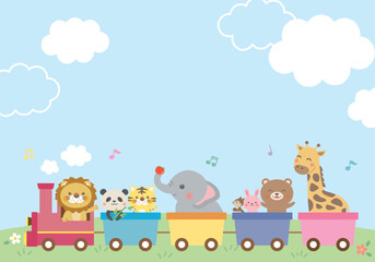 Cute animals riding a train illustration for kids