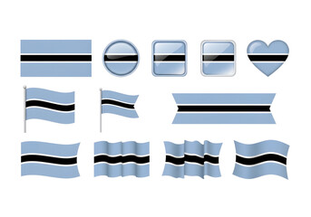 Fototapeta premium Botswana flag with light blue background and black white horizontal stripes png on transparent background