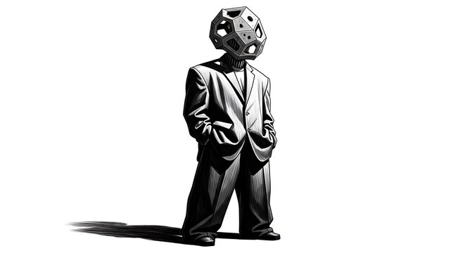 Weirdo Man in Business Suit with Geometric Polyhedron Head